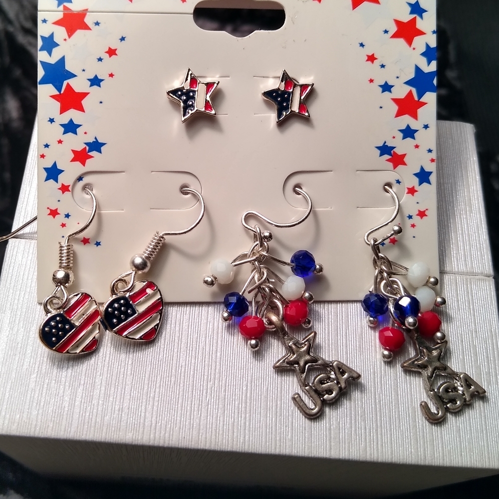 USA theme, Earings set of 3 Fourth of July - Picture 1 of 1